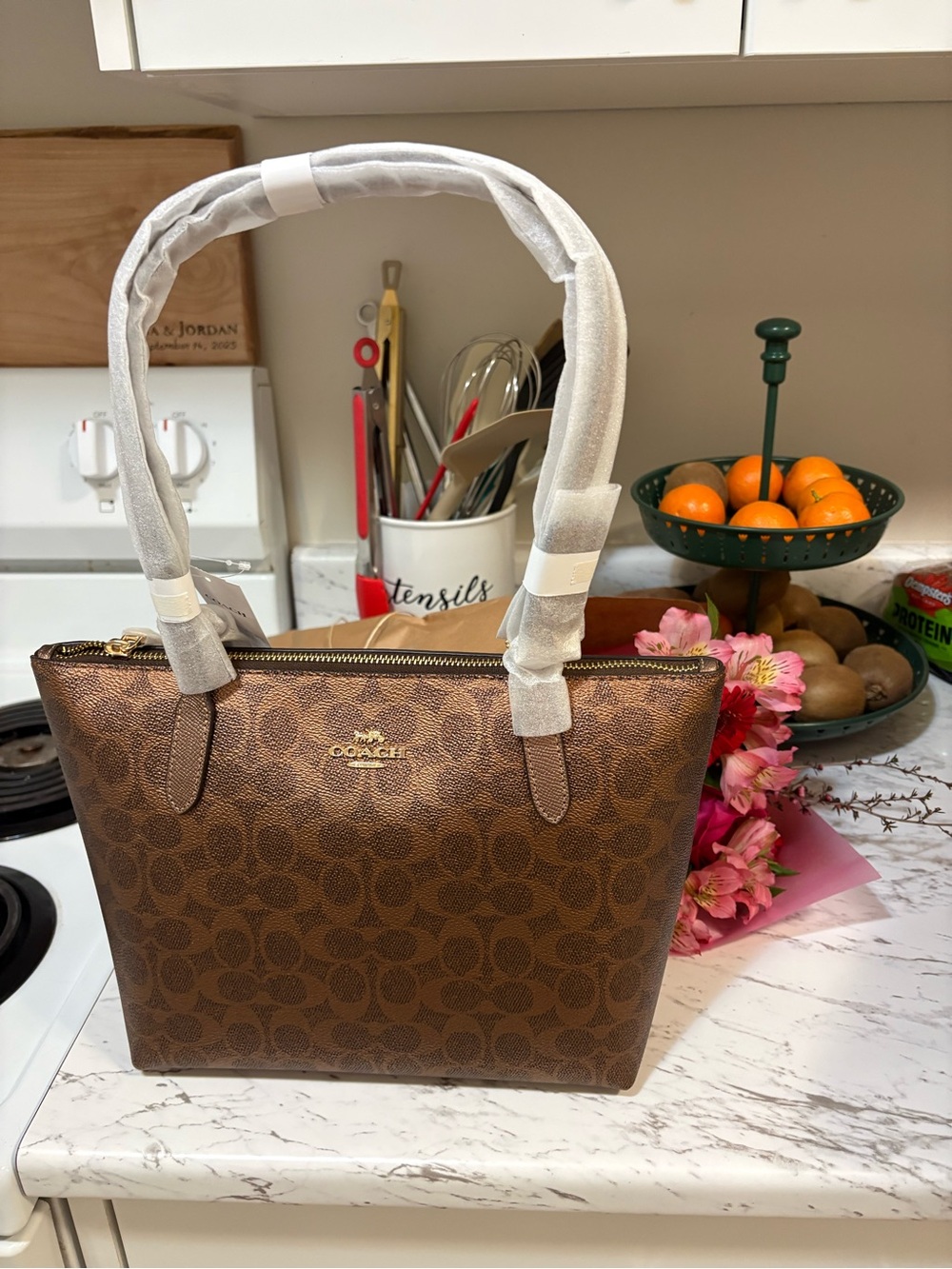 Coach Brown Signature Zip-Top Shoulder Bag